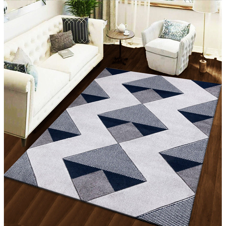 Stylish Home Luxury 3D Zigzag Navy Rug Wayfair.co.uk